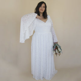 BLUSHFASHION - Original Curvy  Ivory  Lace Flare Sleeves Wedding Dress #1319