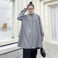 MARIGOLDSHADOWS - Original Kume Loose Stand Collar Long Sleeve Shirt - Gray