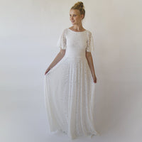 BLUSHFASHION - Original Bohemian Butterfly Sleeves, Modest Ivory Wedding Dress With Pockets #1318