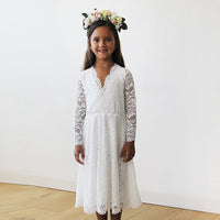 BLUSHFASHION - Original Ivory Lace Long Sleeves Flower Girls Short Dress #5045