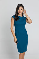 CONQUISTA FASHION - Original Fitted Petrol Blue Dress With Cap Sleeves