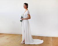 BLUSHFASHION - Original Ivory Wrap Wedding Gown With Train #1163