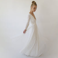 BLUSHFASHION - Original Bestseller Ivory Wedding Dress , Sheer Illusion Tulle Skirt on Lace #1315