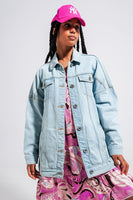 Q2 - Original Longline Denim Jacket With Belt in Light Blue Wash