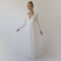 BLUSHFASHION - Original Bestseller Ivory Wedding Dress , Sheer Illusion Tulle Skirt on Lace #1315