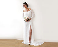 BLUSHFASHION - Original Ivory Wedding Dress With a Slit & Train #1179