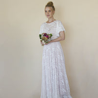 BLUSHFASHION - Original Lace Ivory Flutter Sleeve Dress , With a Separate Blush Underlining Dress  #1368