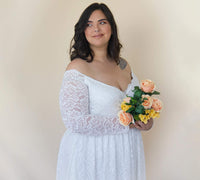 BLUSHFASHION - Original Curvy  Ivory Off the Shoulder Lace Wrap Wedding Dress  With Pockets  #1316