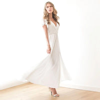 Original Ivory Wrap Wedding Dress With Short Lace Sleeves #1052