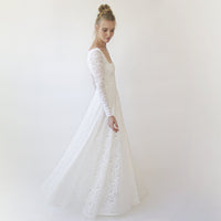 BLUSHFASHION - Original Ivory Sweetheart Lace Wedding Dress With Long Sleeves #1361