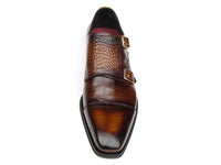 Paul Parkman Men's Brown Crocodile Embossed Calfskin Double Monkstrap (ID#045-APR-BRW)