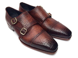 Paul Parkman Men's Double Monkstraps Brown Leather Upper & Leather Sole (ID#BG12-BRW)