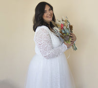 BLUSHFASHION - Original Bestseller Curvy  Ivory Wedding Dress , Sheer Illusion Tulle Skirt on Lace #1315