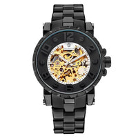 MG. ORKINA Men Wristwatch Golden Skeleton Clock Mechanical Male Wrist Watch Black Relogio Masculino Automatic Zegarek Meski