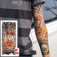 10 Pc Fake Temporary Tattoo Sleeves Tattoos Full Long Slip on Arm Tattoo Sleeve Kit Men Elastic Nylon Glove Tattoos Black Skull Design