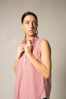 LE REUSSI - Original Italian Cotton Stripe Red Sleeveless Shirt