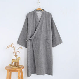 100% Crepe Cotton Kimono Robes Men Simple Male Bathrobes Long Sleeve SPA Casual Washed Cotton Japanese Robes for Male