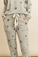 RIAH FASHION - Original Star Print Brushed Top and Joggers Set With Self Tie