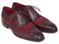 Paul Parkman Suede & Calfskin Men's Wingtip Oxfords Bordeaux (ID#228BRDSD)