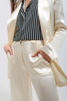 Q2 - Original Satin Wide Leg Suit Pants in Cream