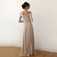 BLUSHFASHION - Original Champagne Off-The-Shoulder  Dress #1119