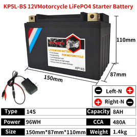 KEPWORTH - Original KP14S 12V 8Ah LiFePO4 Engine Start Battery Lithium Motorcycle Battery CCA 480A for ATVs Snowmobile Watercraft YTZ14S GTZ14S