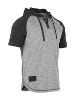 ZIMEGO Short Sleeve Raglan Henley Hoodie Round Bottom Semi Longline T-Shirt