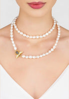 Original Honey Bee Pearl Gemstone Long Necklace Gold