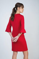 CONQUISTA FASHION - Original Sleeve Detail Red Dress in Stretch Punto Di Roma Fabric