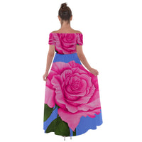 SHARON TATEM LLC - Original Pink Blue Rose Off Shoulder Open Front Chiffon Dress