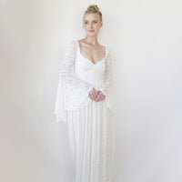 BLUSHFASHION - Original Bohemian Ivory Sweetheart Wedding Dress With Bell Sleeves 1362