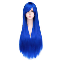 QQXCAIW Long Straight Cosplay Wig Women Costume Party Black Red Ombre Heat Resistant Synthetic Hair Wigs