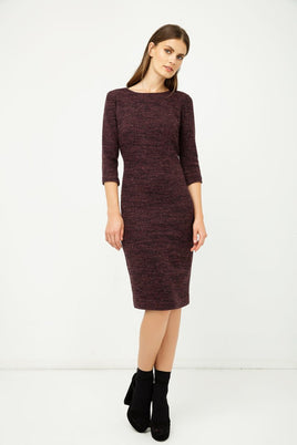 CONQUISTA FASHION - Original Woollen Aubergine Winter Fitted Dress