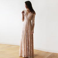 BLUSHFASHION - Original Boho  Pink Blush Lace  Wrap Dress  #1124