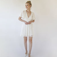 BLUSHFASHION - Original Short Lace Bohemian Wedding Dress ,Mini Wedding Dress #1372