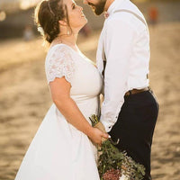 Original Ivory Wrap Wedding Dress With Short Lace Sleeves #1052