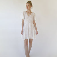 BLUSHFASHION - Original Butterfly Sleeves Bohemian Pearly Color Wedding Dress ,Short Mini Wedding Dress  #1374