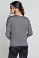 CONQUISTA FASHION - Original Dark Grey Top With Faux Leather Detail