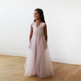 BLUSHFASHION - Original Tulle and Lace Sleeveless Pink Flower Girls Gown #5046