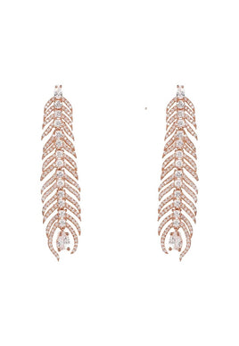 PEACOCK - Original Feather Elongated Drop Earrings Rosegold