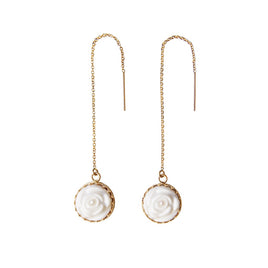 POPORCELAIN - Original Porcelain Rose With Pearl Gold-Filled Chain Earrings