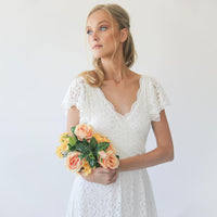 BLUSHFASHION - Original Ivory Wrap Lace Bohemian Wedding Dress #1298