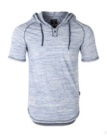 ZIMEGO Short Sleeve Raglan Henley Hoodie Round Bottom Semi Longline T-Shirt