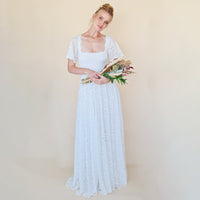 BLUSHFASHION - Original Ivory Square Neckline, Bohemian Butterfly Sleeves Dress #1322