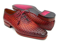 Paul Parkman Bordeaux & Tobacco Woven Leather Oxfords (ID#54HK42)