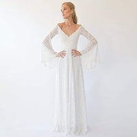 BLUSHFASHION - Original Bestseller Off the Shoulder Wrap Wedding Dress With Bell Sleeves #1279