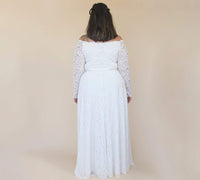 BLUSHFASHION - Original Curvy   Off-The-Shoulder Long Sleeves Lace Wedding Dress #1330