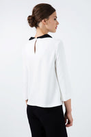 CONQUISTA FASHION - Original Cream Top With Βlack Peter Pan Collar