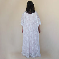 BLUSHFASHION - Original Curvy  Lace Blushed Ivory Bridal Kaftan ,Bat Sleeves Lace Wedding Dress #1312