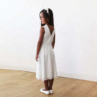 Original Short Wedding Dress ,Midi Ivory All Lace Sleeveless Flower Girl Dress #5048